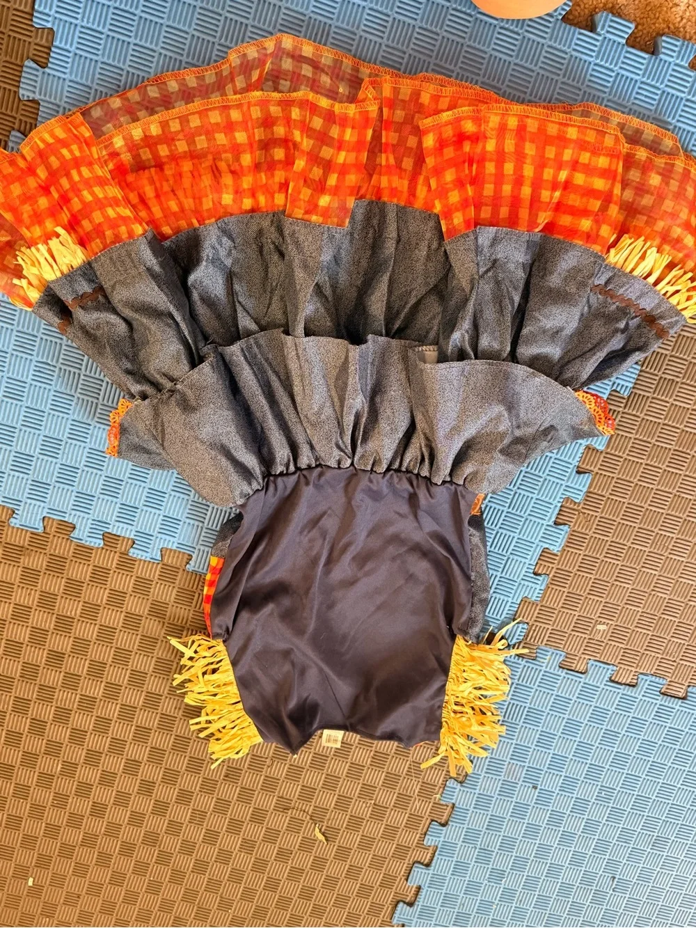 Girls Orange Plaid & Denim-Style Scarecrow Costume Dress